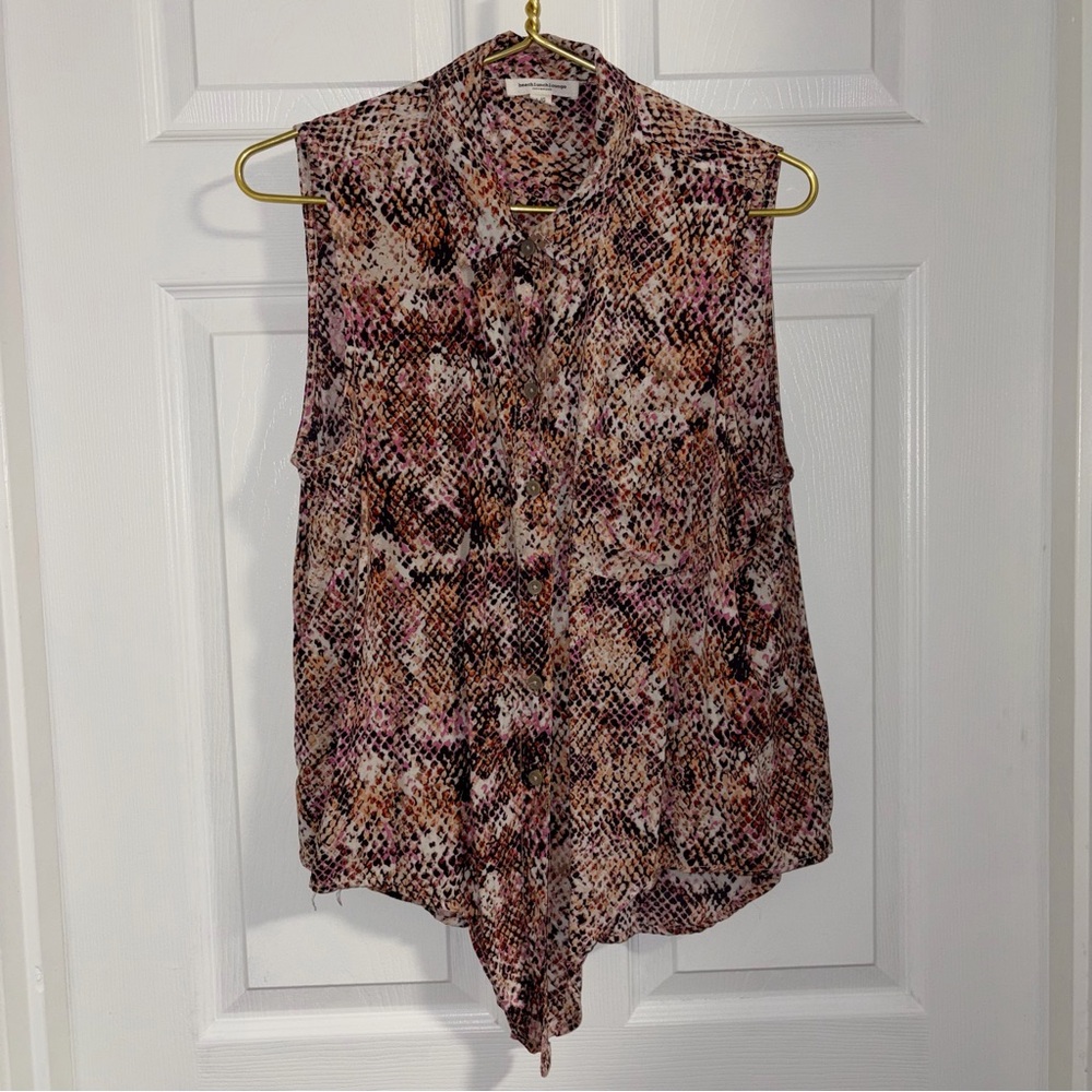 Beachlunchlounge blouse black/pink/brown/white snskeskin collar button up ties